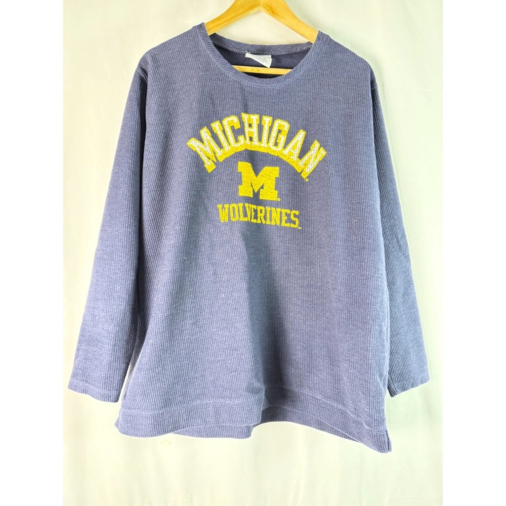Champion Michigan Wolverines 2XL Long‎ Sleeve Corduroy Crewneck T Shirt